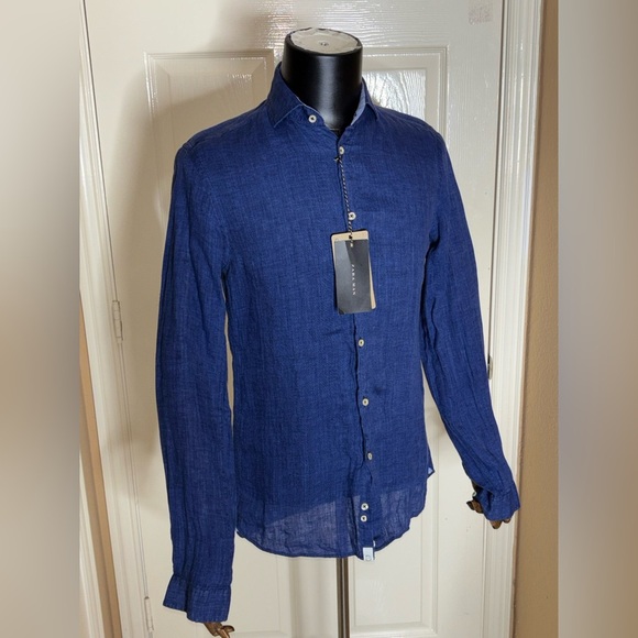 chinese dress ladies ZARA. Blue linen shirt dress Tm  Hibuy market